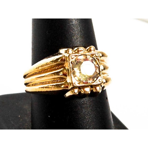 Mens Diamond Rhinestone Engagement Ring , Gold tone Size 10 - Picture 3 of 8